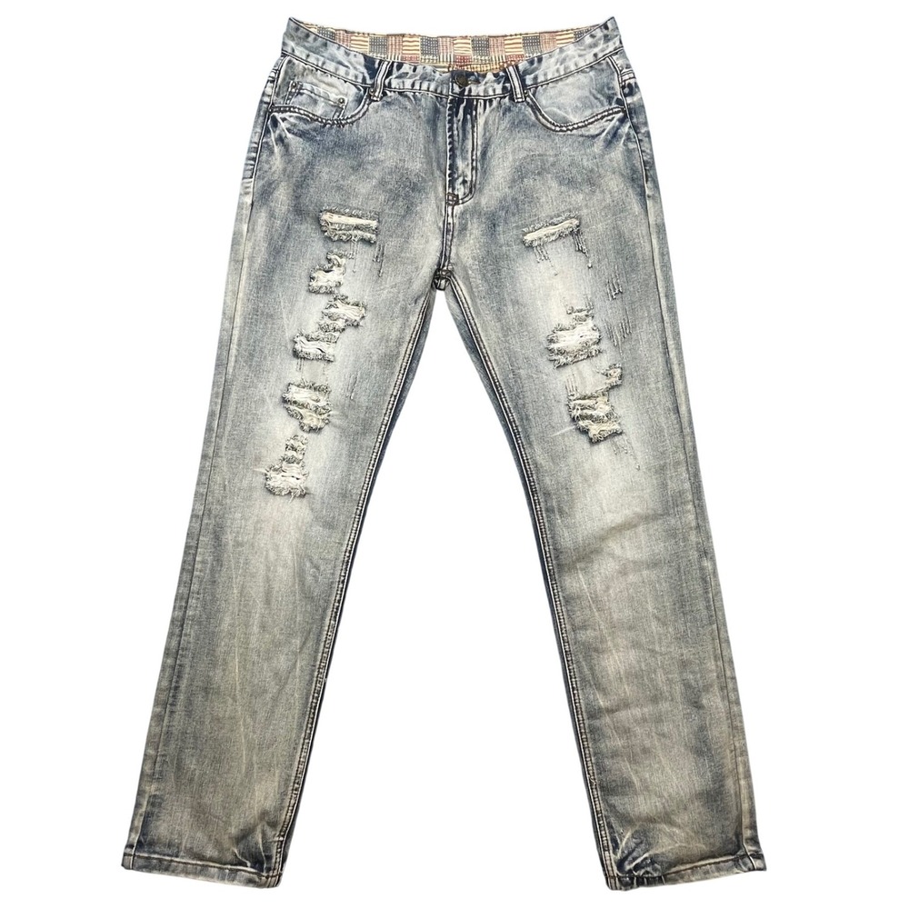 BiePa Blue Distressed Straight Leg Denim Jeans Mens 38